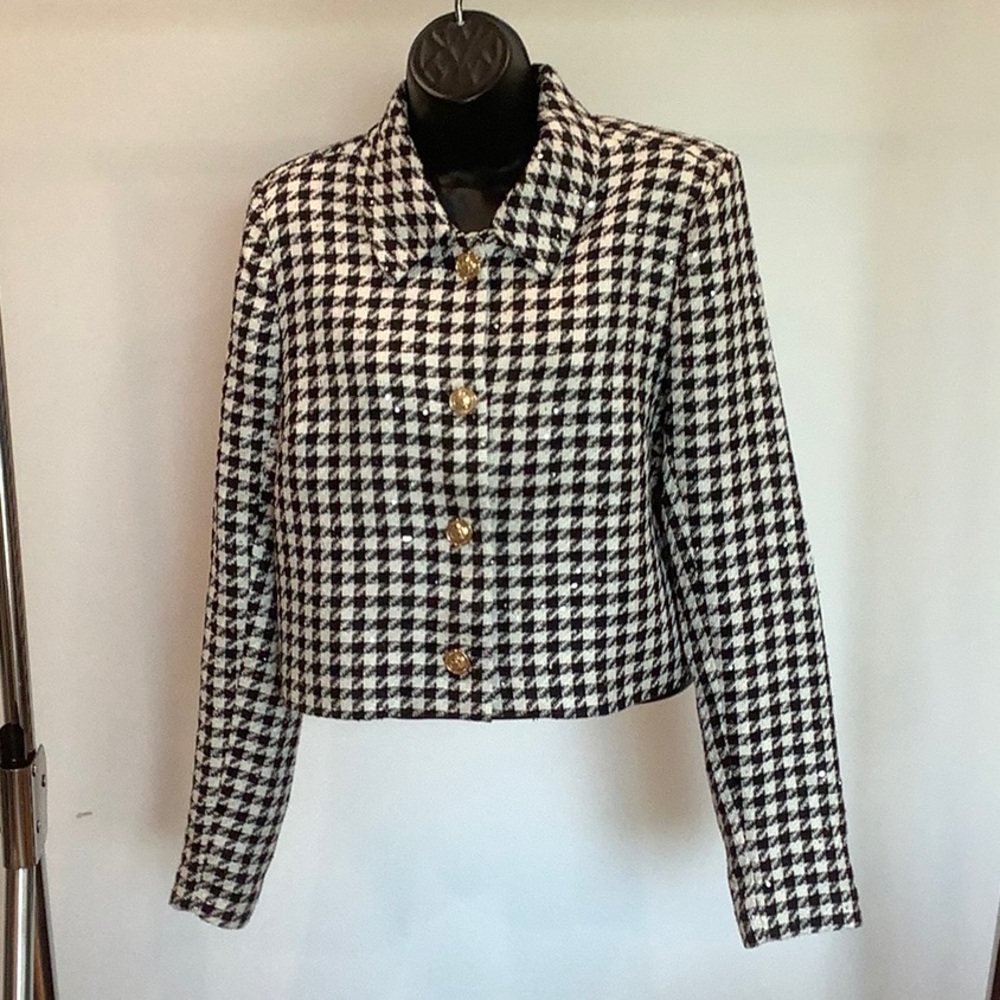 NWT Jason Wu Houndstooth Blazer black white with Sequins - Picture 3 of 13